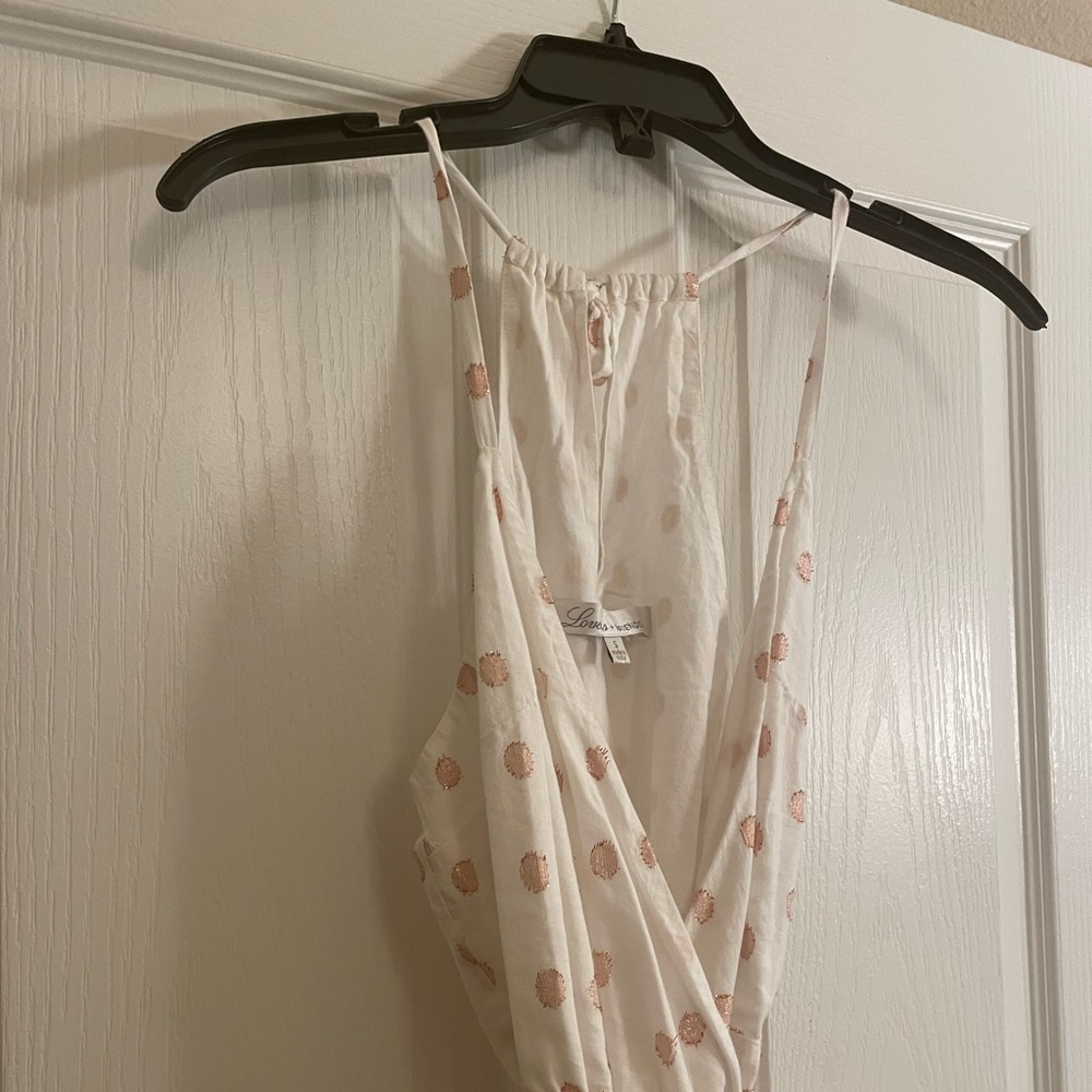 LOVERS + FRIENDS Gigi Polka Dot Print Flounce Wrap Dress in White and Pink - Picture 4 of 13